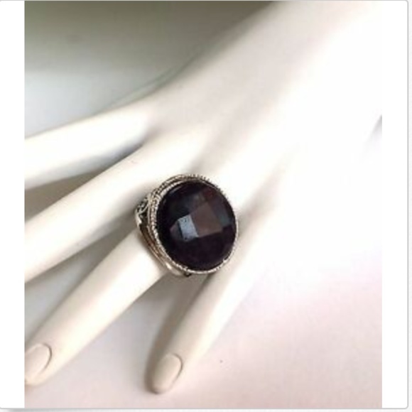 Silver Amethyst Deco Cocktail Ring Size 5 7 8 9 10 Natural Stone Purple Plated - Picture 4 of 8